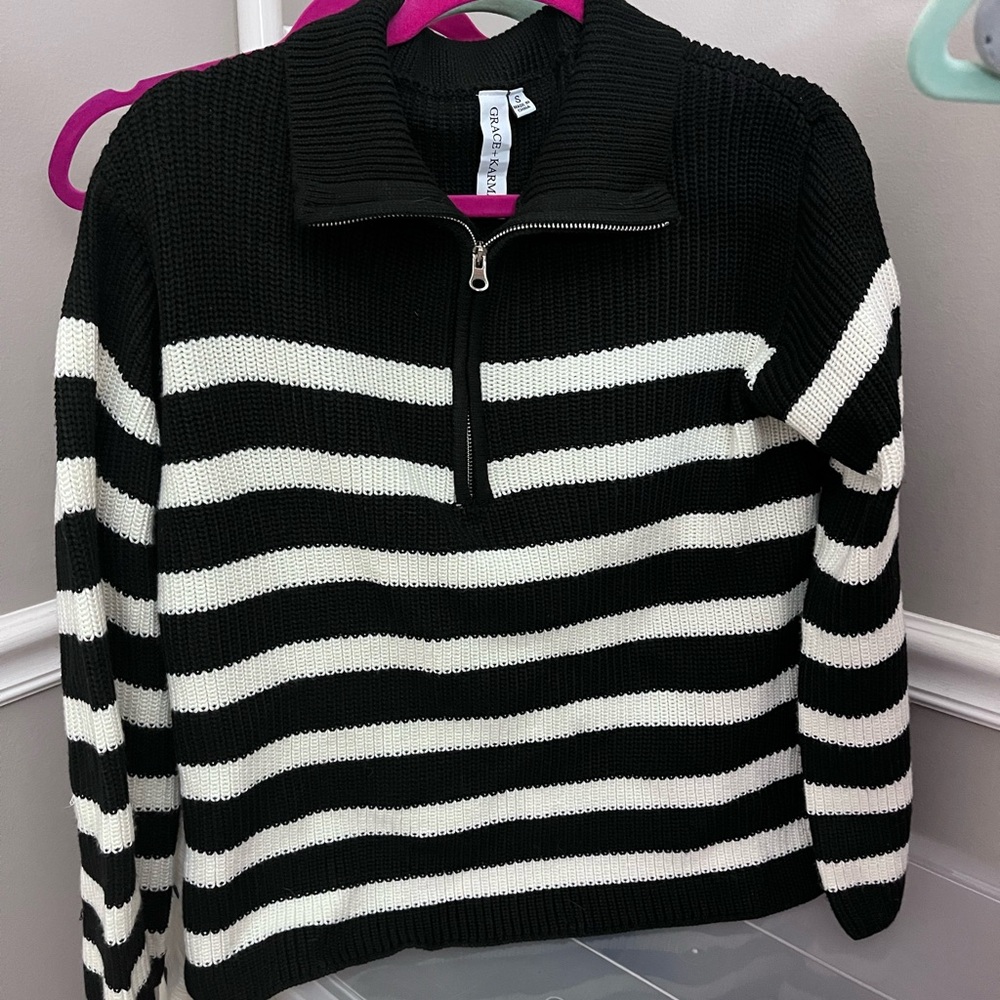 Black and White C 1/4 Zip Sweater